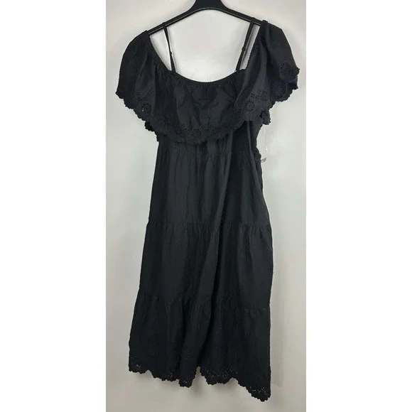 NWT Old Navy Cold Shoulder Maxi Swing Dress Black Ruffle Cotton Plus Size 3X - Picture 5 of 12